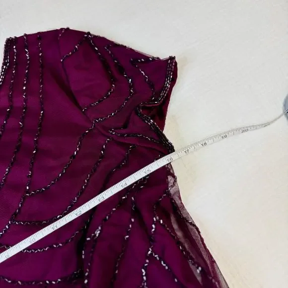 Adrianna Papell Beaded Sheer Overlay Evening Gown Cassis Wine Burgundy Women’s 6 - Picture 12 of 16